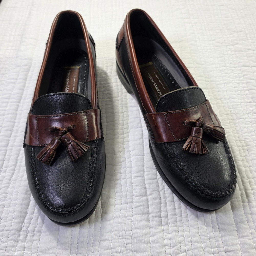 Johnston & Murphy Mens 10M Tassel Loafers Two Tone Black Brown Leather Brazil